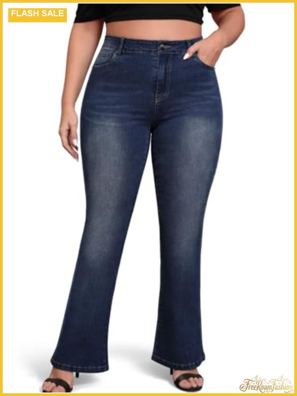 High Waisted Plus Size Bootcut Jeans for Women Stretchy Cotton Blend